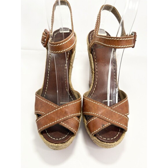 Christian Louboutin Brown Leather Almeria 120 Espadrille Wedge Sandals Sz 35 5 - Picture 5 of 10